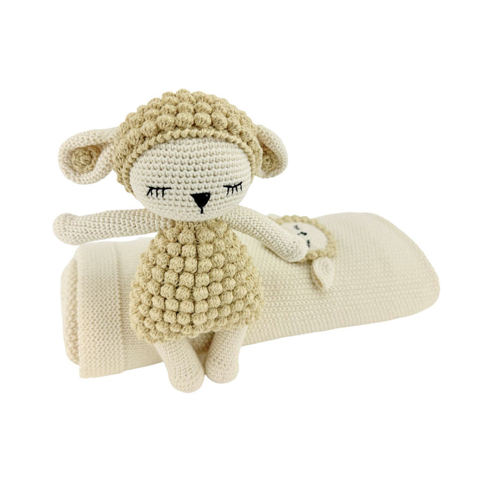 Organic Cotton Knitted Blanket + Crochet Toy Set