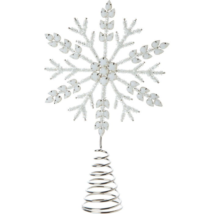 White + Silver Glass Bead Snowflake Tree Topper