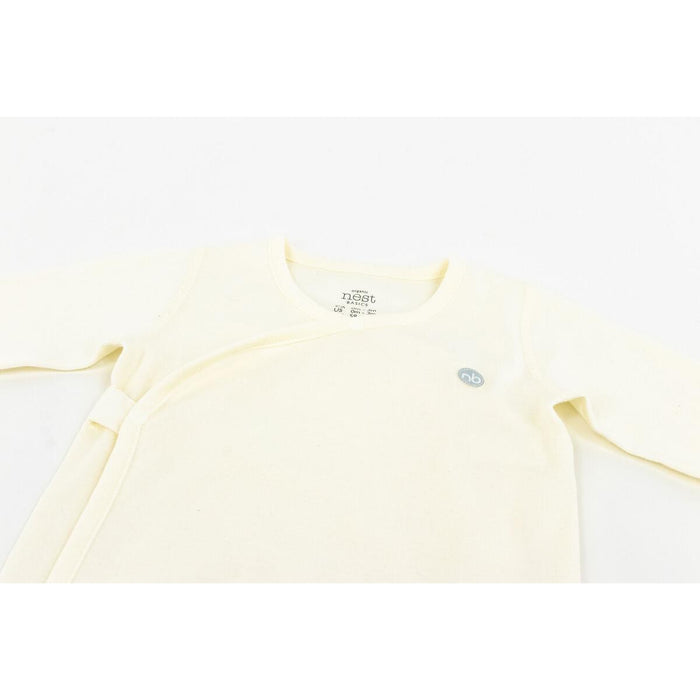 Nest Designs Organic Cotton Ribbed Kimono LS Onesie - White-Simply Green Baby
