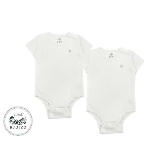 Nest Designs Organic Cotton Ribbed SS Onesie - White-Simply Green Baby