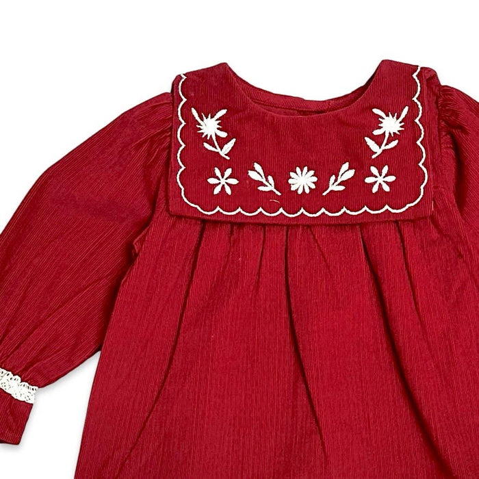 Viverano Organics - Sailor Collar Embroidered Corduroy Baby Dress (Organic)