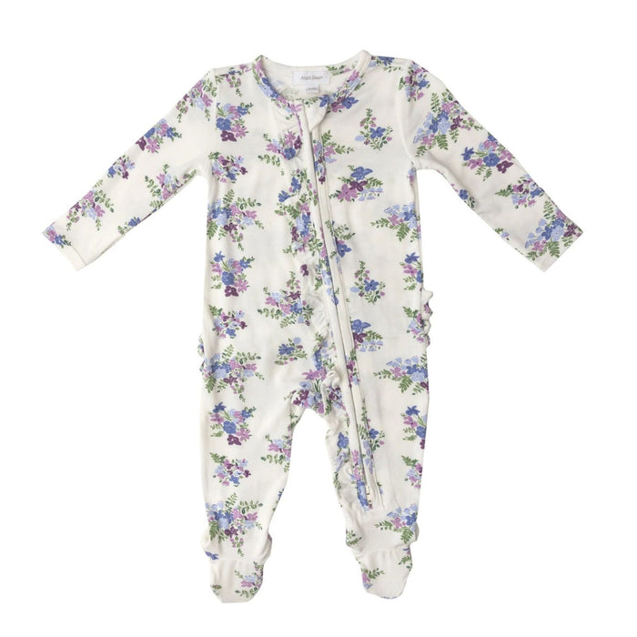 Bamboo 2 Way Ruffle Zipper Footie, Lily of The Valley