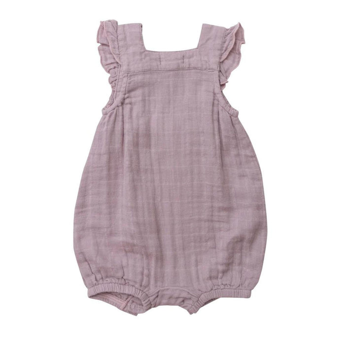 Organic Muslin Smocked Front Overall Shortie, Lavender