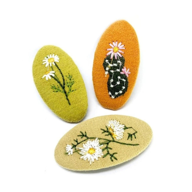 Embroidered Large Snap Clip 3 Pack Hair Clips