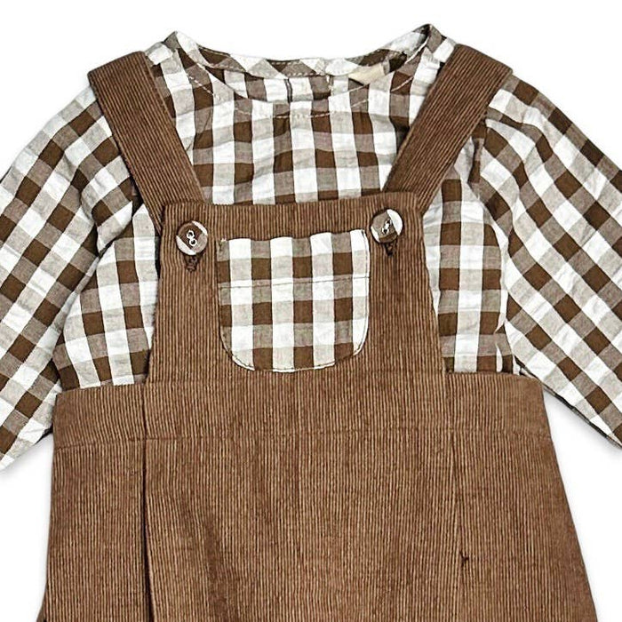 Viverano Organics - Gingham Muslin Shirt + Corduroy Baby Overall SET (Organic)