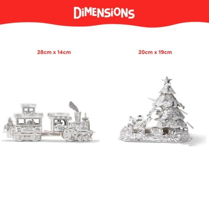 Christmas Tree + Train 3D Puzzle Colouring Set