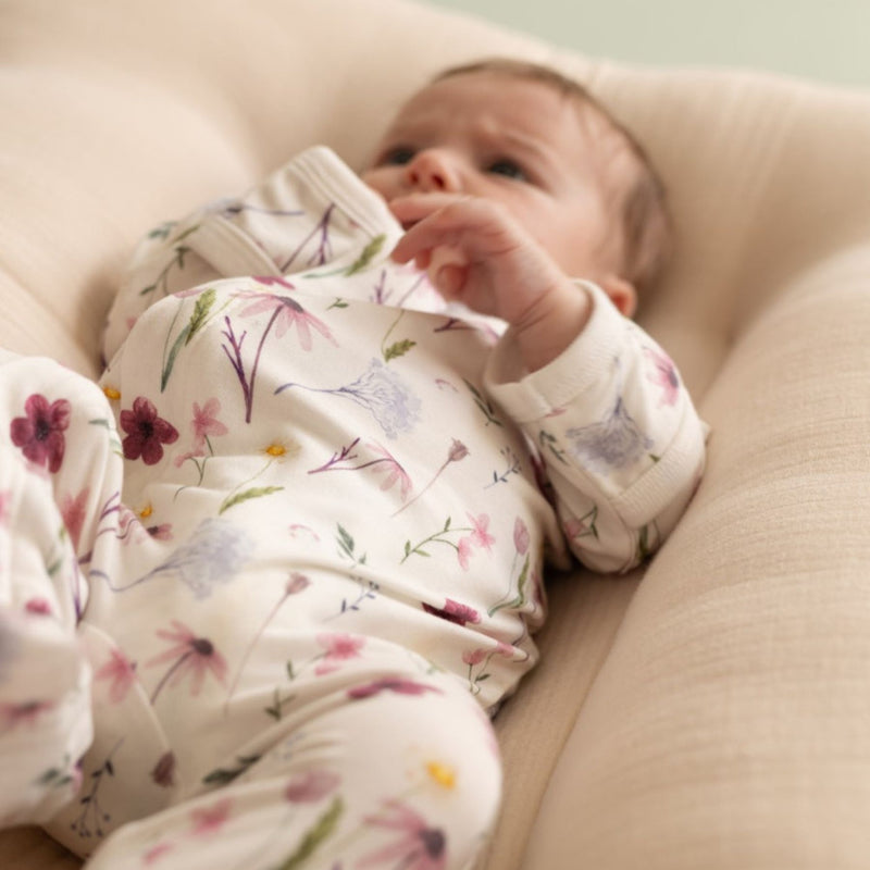 Baby Modal Zipper Footie, Floral on Cream