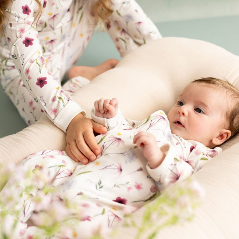 Baby Modal Zipper Footie, Floral on Cream