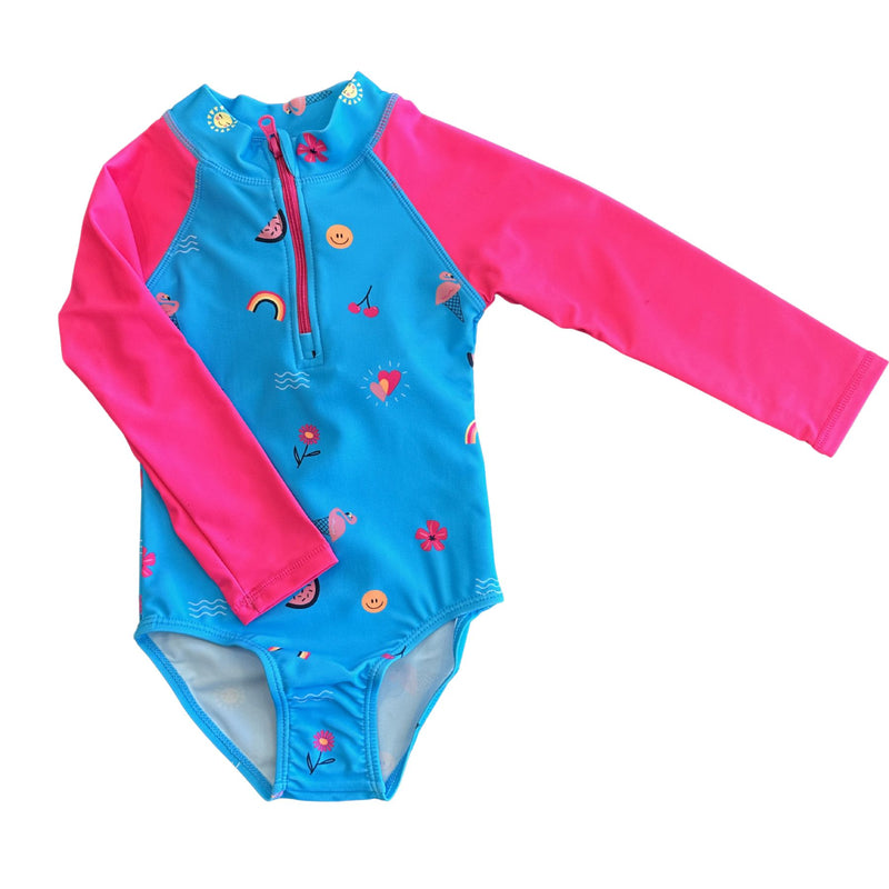 Long Sleeve One Piece Swimsuit - River Blue