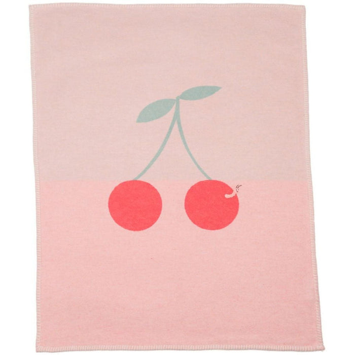Lila Flannel Blanket - Cherries with Worm Embroidered