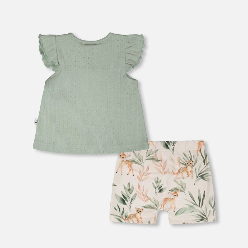 Organic Cotton Pointelle Top and Jersey Short Set, Leopard Jungle