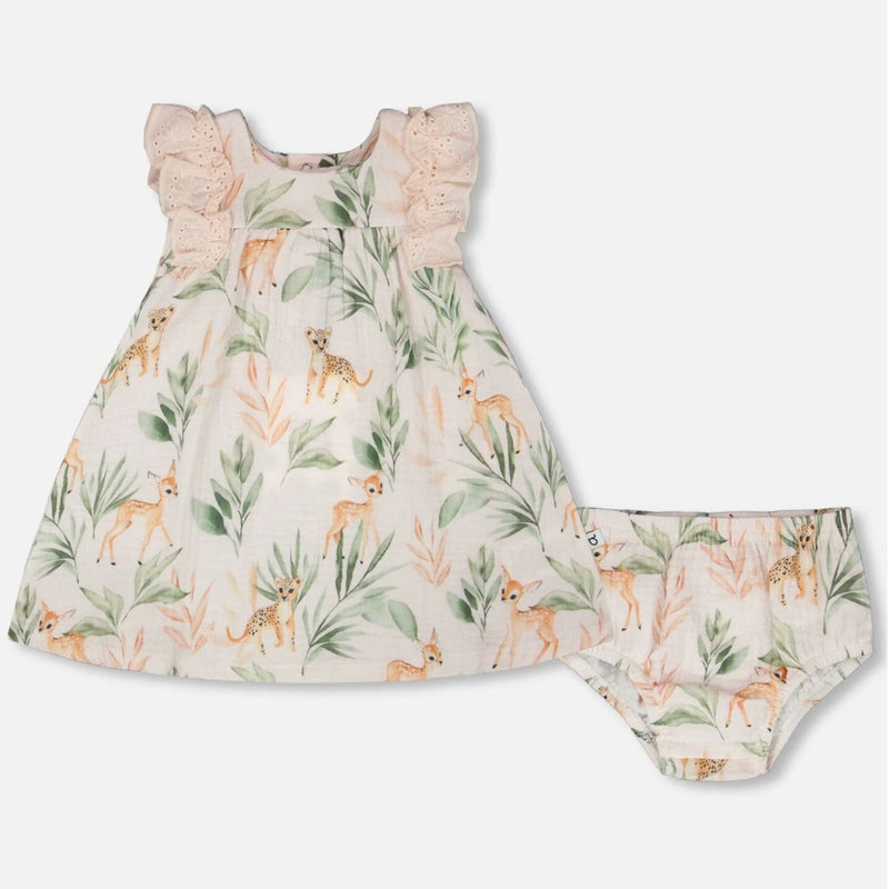 Organic Muslin Cotton Dress and Bloomer Set, Leopard Jungle