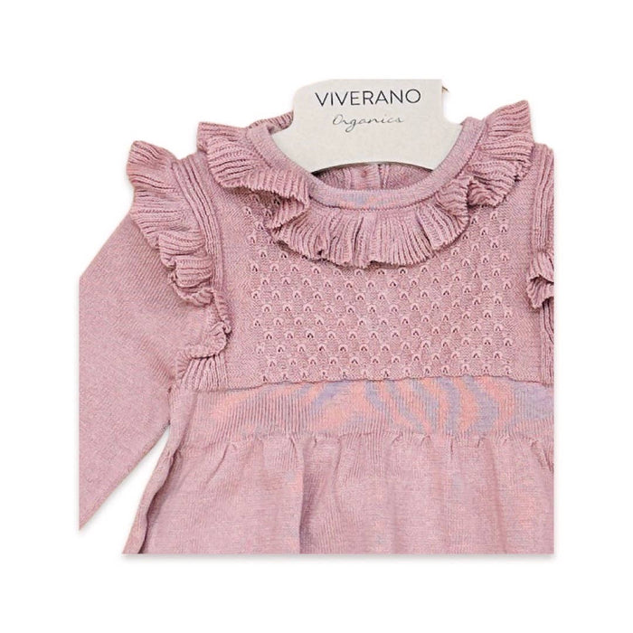 Viverano Organics - Ruffle Collar Pointelle Baby Sweater Dress (Organic Cotton)