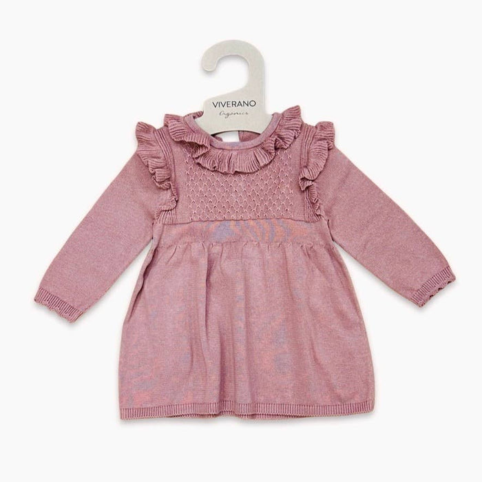 Viverano Organics - Ruffle Collar Pointelle Baby Sweater Dress (Organic Cotton)