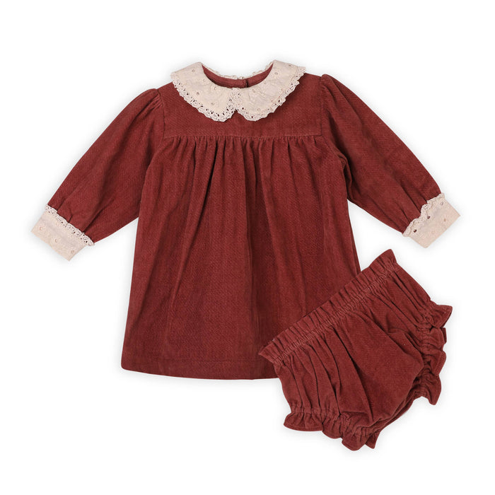 Viverano Organics - Lace Collar Velvet Baby Girl Dress & Bloomer Set (Organic)