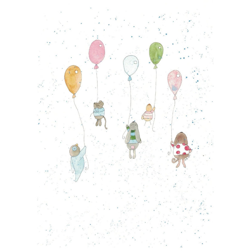 Animals and Flying Balloons, Birthday Card