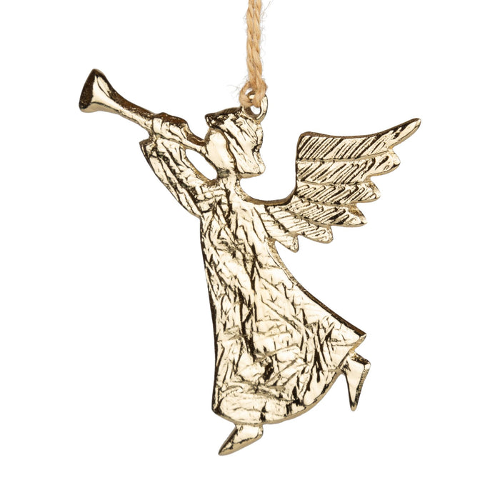 Gold Angel with Festive Horn Ornament