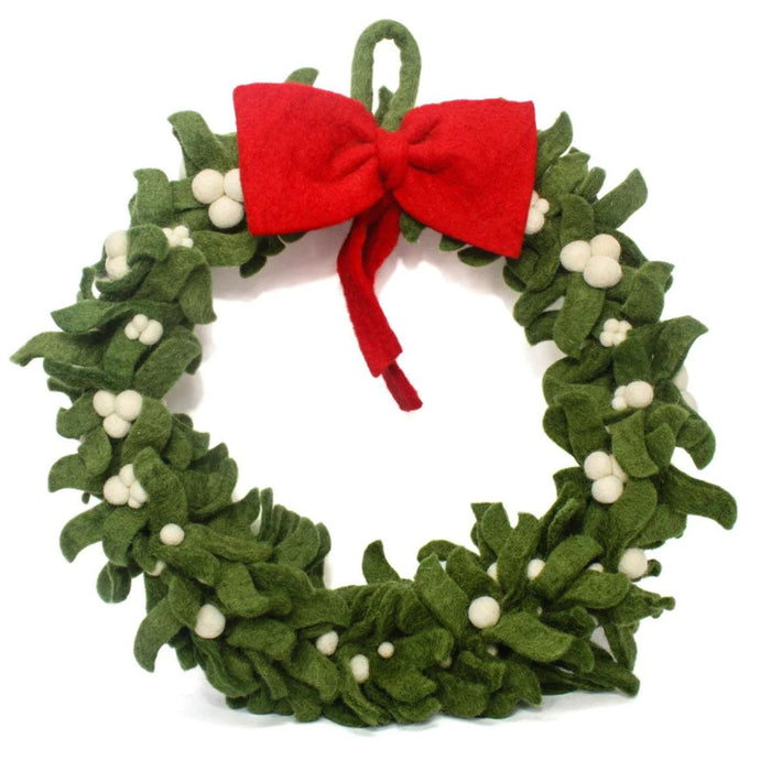 Wool Felt  Green Wreath w/White Berries