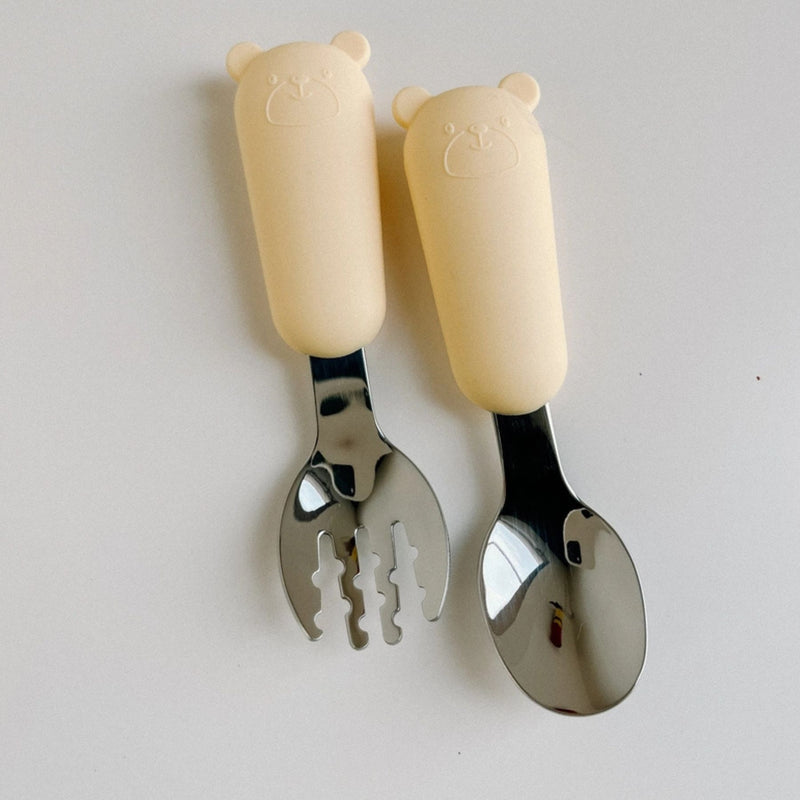 Little Bear Stainless Steel Fork  + Spoon Feeding Set