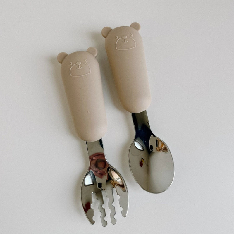 Little Bear Stainless Steel Fork  + Spoon Feeding Set