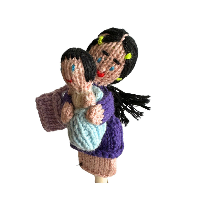Organic Cotton Finger Puppet - Mother with Baby