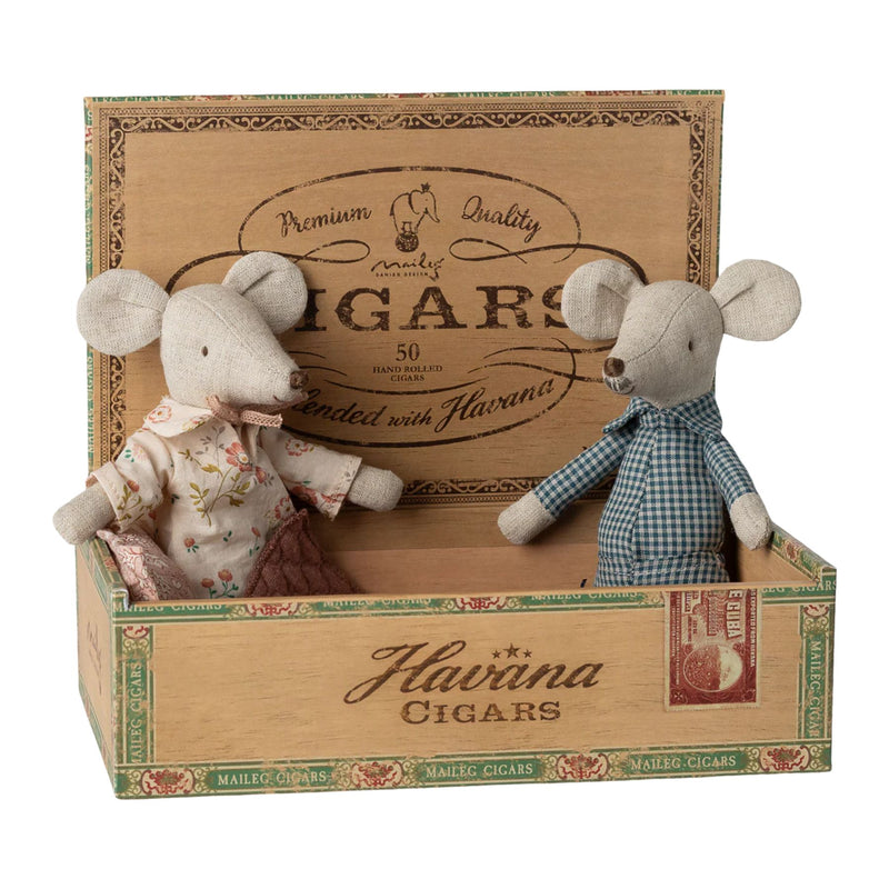 Grandma + Grandpa Mice in Cigarbox