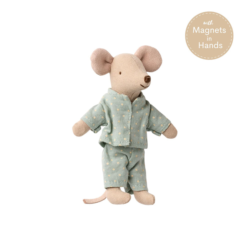 Little Brother Mouse in Box, Blue Dots PJ with Magnet Hands