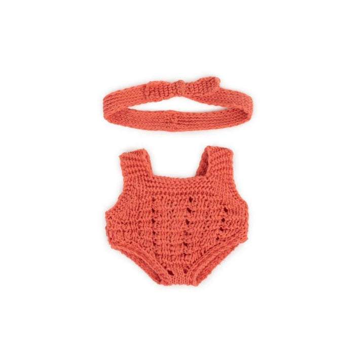 Small Doll Clothes - Knitted Outfit, Romper + Headband, 8 1/4