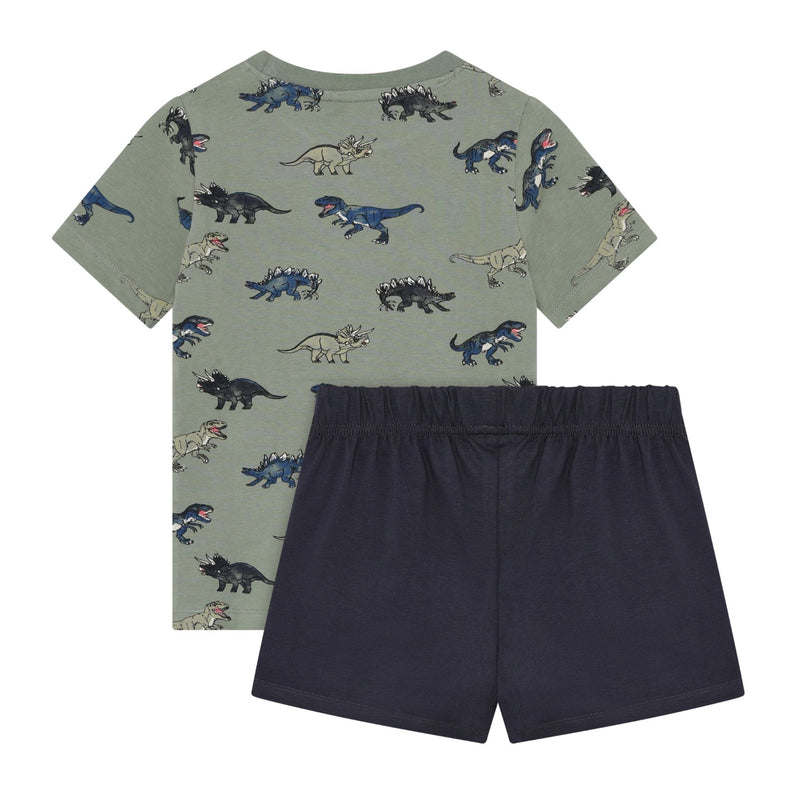 Cotton Jersey Shirt + Shorts Set Green Dinos