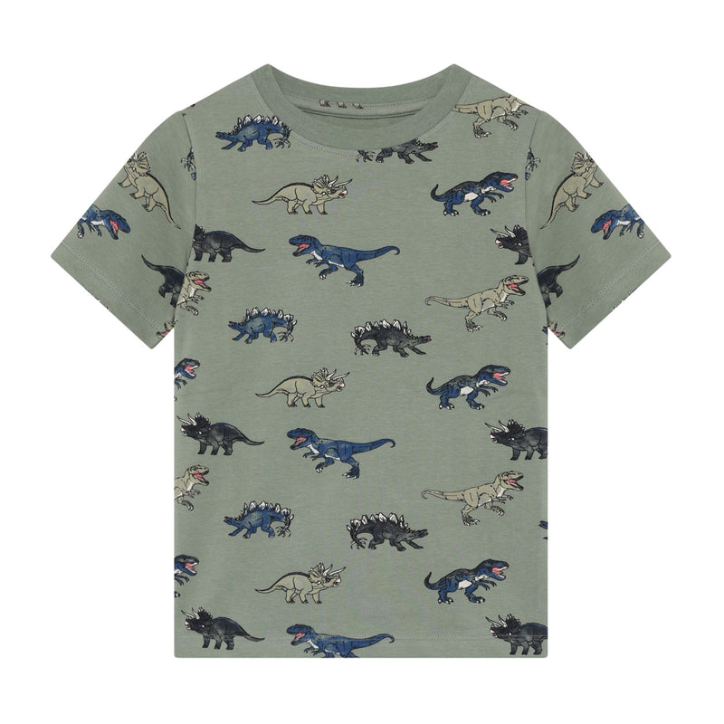 Cotton Jersey Shirt + Shorts Set Green Dinos