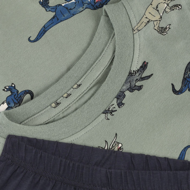 Cotton Jersey Shirt + Shorts Set Green Dinos