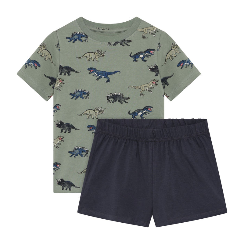 Cotton Jersey Shirt + Shorts Set Green Dinos