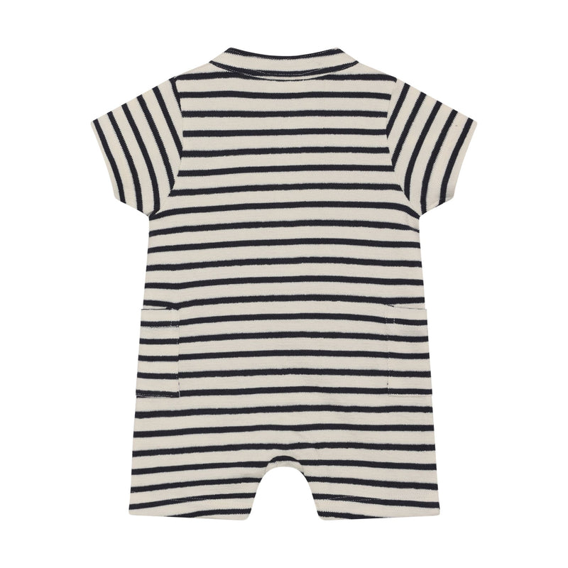 Organic Knit Cotton Blue Stripe Romper