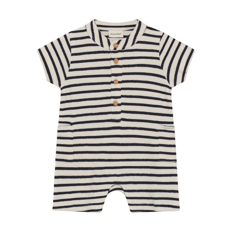 Organic Knit Cotton Blue Stripe Romper