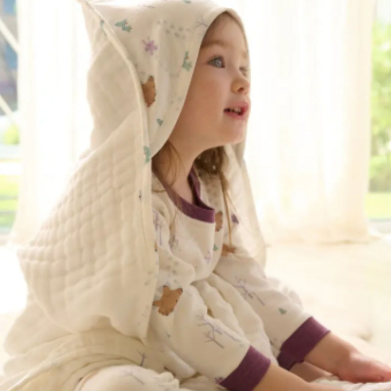 9-Layer Organic Cotton Muslin Hooded Baby Bath Towel