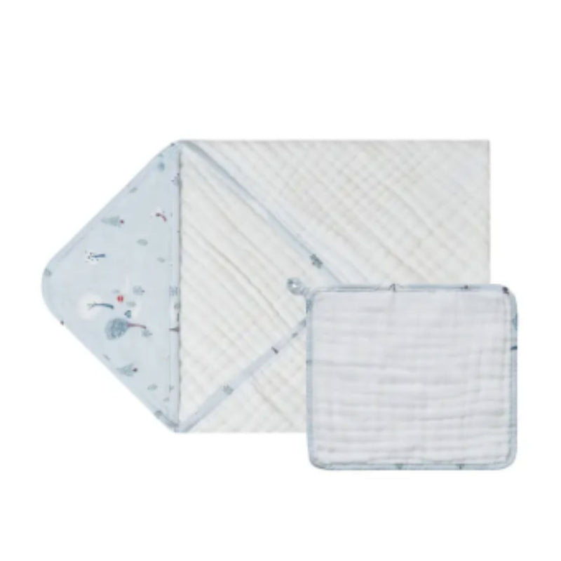 9-Layer Organic Cotton Muslin Hooded Baby Bath Towel