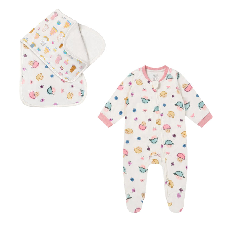 Bamboo Bib + Organic Footed Sleeper Set, Muffin Man