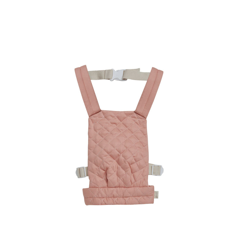 A qulited rose Olli Ella Doll Carrier with padded straps designed for carrying dolls.