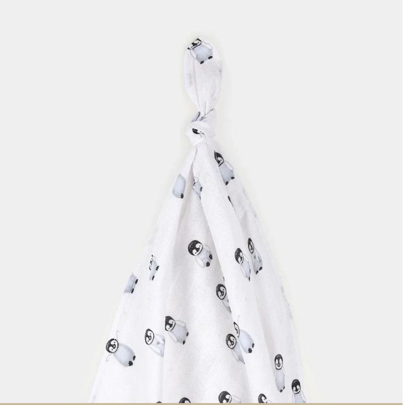 Organic Cotton Muslin Swaddle Blanket Baby Penguin