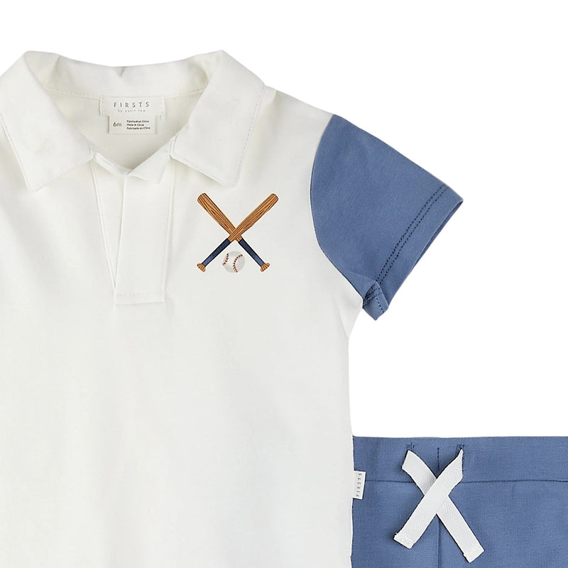 Baseball Print Polo Outfit Set