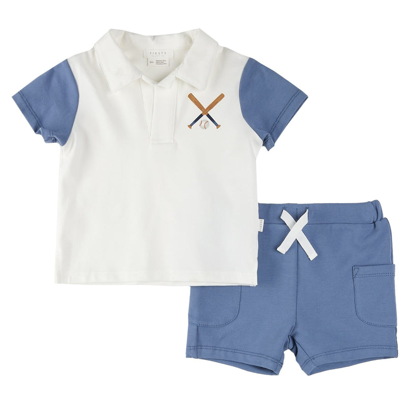 Baseball Print Polo Outfit Set
