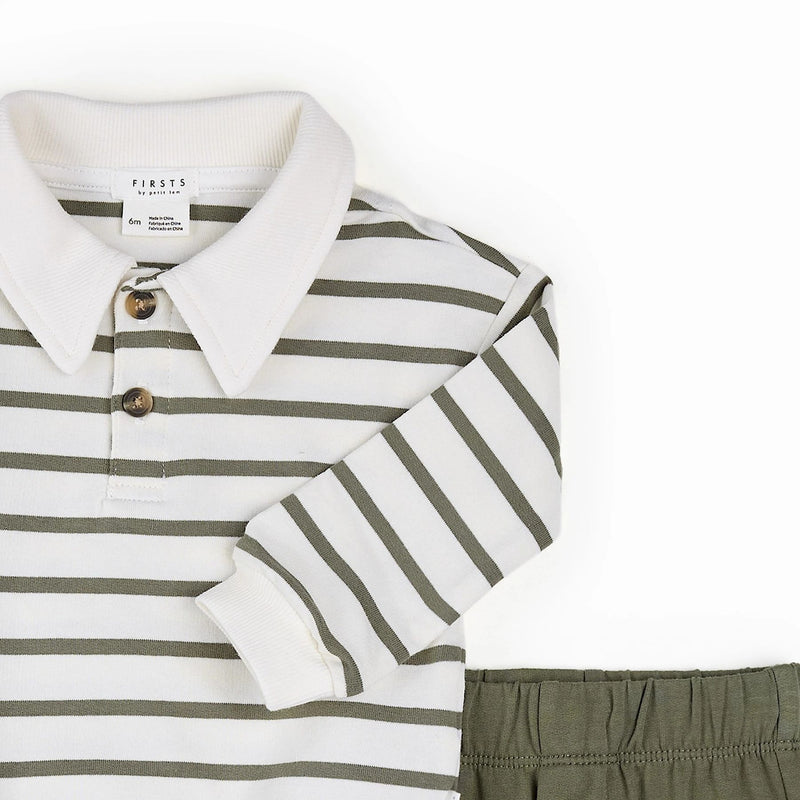 Farm Green Striped Collared Outfit Set