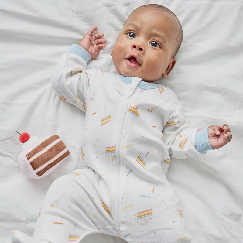 Birthday Cake on Off-White Footed Sleeper