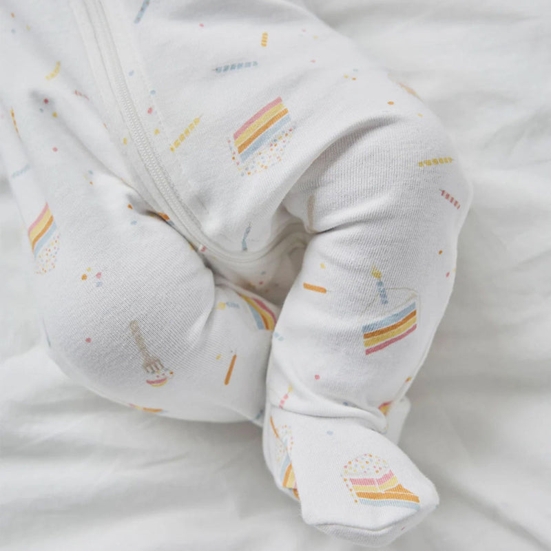 Birthday Cake on Off-White Footed Sleeper