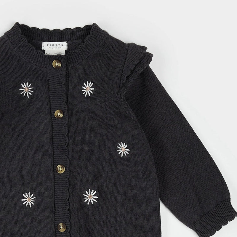 Knit Playsuit with Embroidered Daisy
