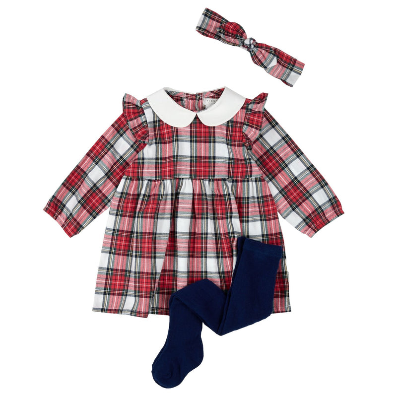 Red Plaid Dress + Tights Set