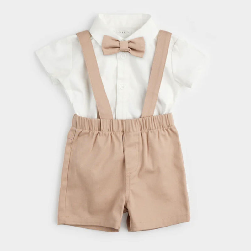 Poplin Shirt + Suspender Short Set with Bowtie