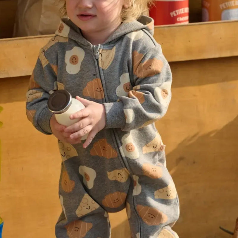 French Terry Smiley Side Up Hooded Romper