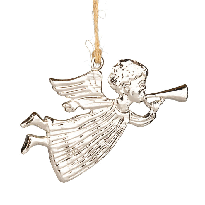 Silver Angel with Festive Horn Ornament