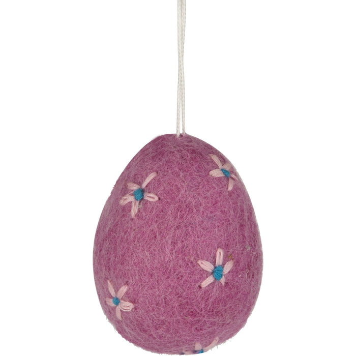 Felt Egg Ornament with Embroidered Flower Pattern
